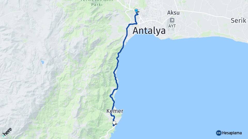 Antalya Kepez Çamyuva Kemer Arası Kaç Km - Yol Haritası
