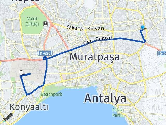 Düdenbaşı Akdeniz Üniversitesi Arası Kaç Km - Yol Tarifi