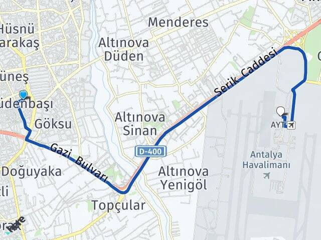 Düdenbaşı Antalya Havalimanı Arası Kaç Km - Yol Tarifi