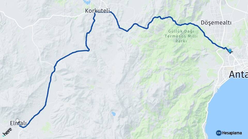 Antalya Kepez Elmalı Arası Kaç Km - Yol Haritası