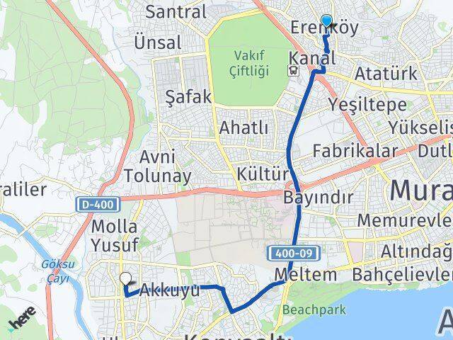 Erenköy Konyaaltı Arası Kaç Km - Yol Tarifi