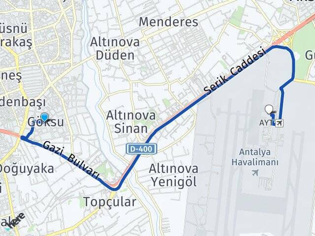 Göksu Antalya Havalimanı Arası Kaç Km - Yol Tarifi