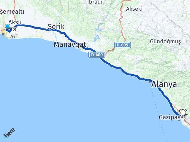 Göksu Gazipaşa Alanya Havalimanı Arası Kaç Km - Yol Tarifi