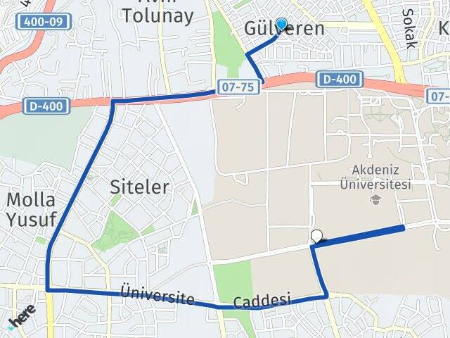 Gülveren Akdeniz Üniversitesi Arası Kaç Km - Yol Tarifi