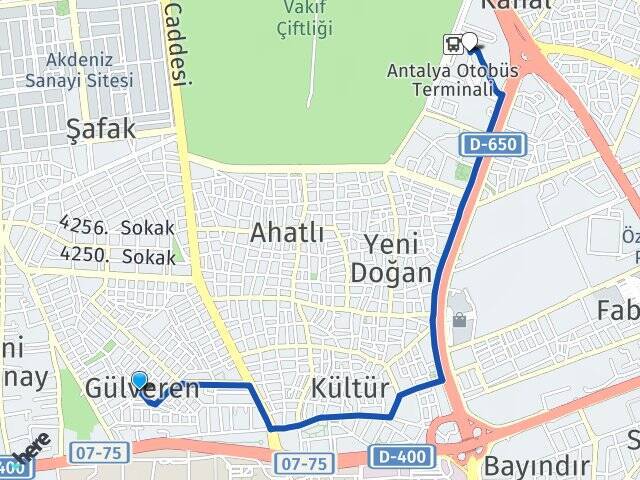 Gülveren Antalya Otogarı Arası Kaç Km - Yol Tarifi