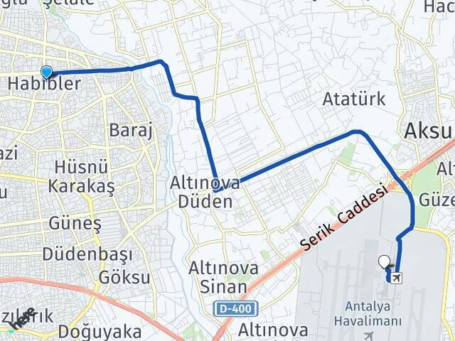 Habibler Antalya Havalimanı Arası Kaç Km - Yol Tarifi
