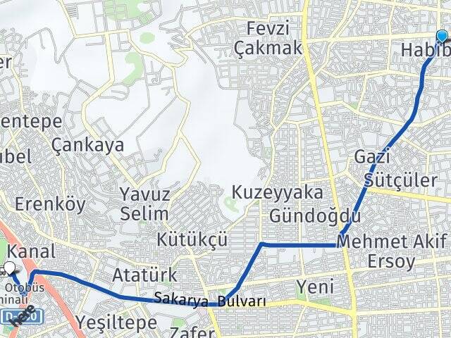 Habibler Antalya Otogarı Arası Kaç Km - Yol Tarifi