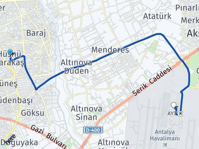Hüsnü Karakaş Antalya Havalimanı Arası Kaç Km - Yol Tarifi
