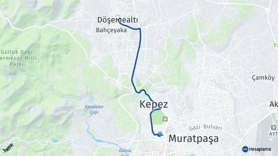 Antalya Kepez Kültür Döşemealtı Arası Kaç Km - Yol Haritası