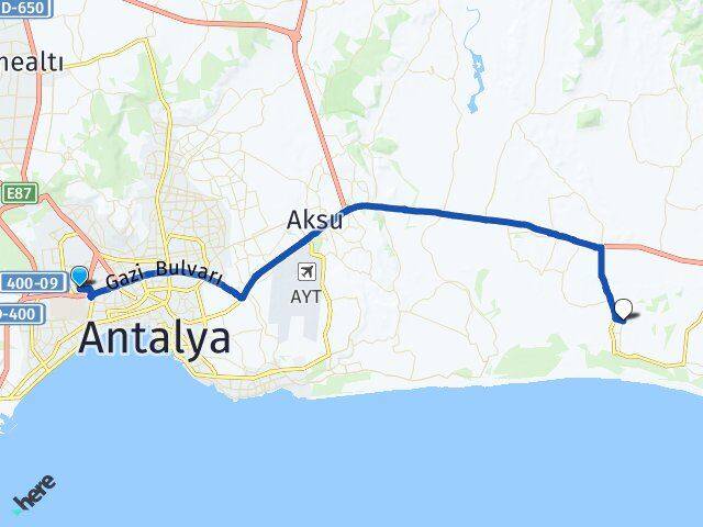 Antalya Kepez Kültür Kadriye Serik Arası Kaç Km - Yol Haritası