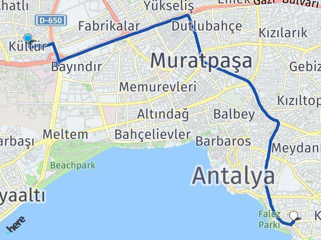 Antalya Kepez Kültür Yeşilbahçe Muratpaşa Arası Kaç Km - Yol Haritası