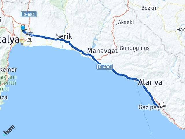 Varsak Esentepe Gazipaşa Alanya Havalimanı Arası Kaç Km - Yol Tarifi
