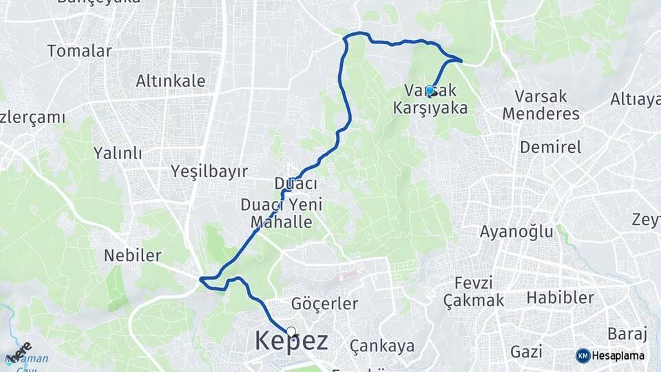 Varsak Karşıyaka Kepez Arası Kaç Km - Yol Tarifi