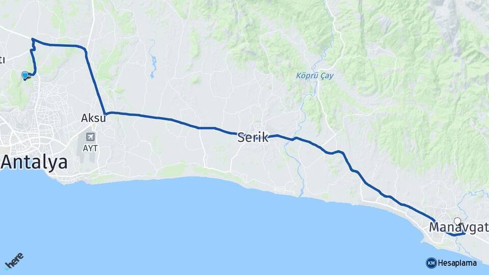 Varsak Karşıyaka Manavgat Arası Kaç Km - Yol Tarifi
