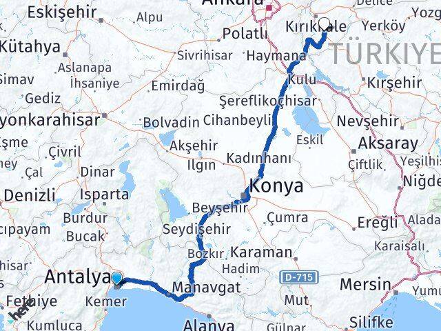 Antalya Keskin Kırıkkale Arası Kaç Km - Yol Haritası