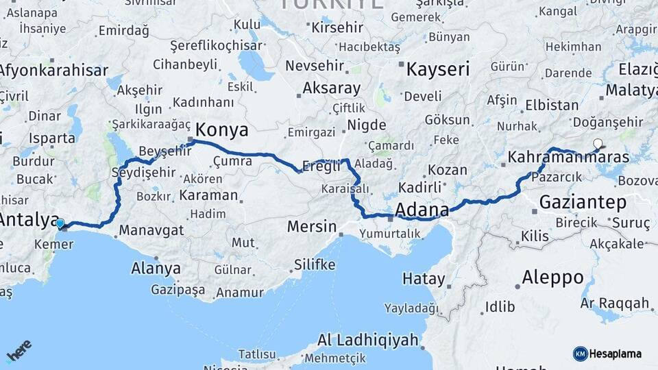 Antalya Konyaaltı Adıyaman Arası Kaç Km - Yol Haritası