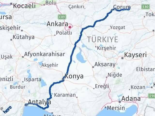 Antalya Konyaaltı Amasya Arası Kaç Km - Yol Haritası