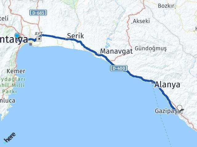 Aşağıkaraman Gazipaşa Alanya Havalimanı Arası Kaç Km - Yol Tarifi
