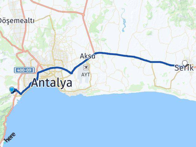 Antalya Konyaaltı Çakırlar Serik Arası Kaç Km - Yol Haritası