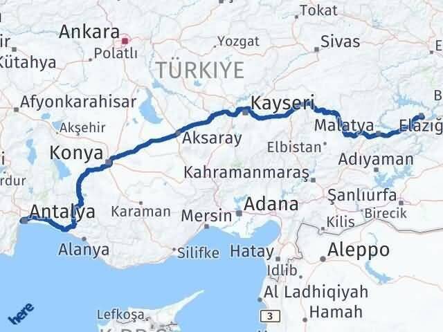 Antalya Konyaaltı Elazığ Arası Kaç Km - Yol Haritası