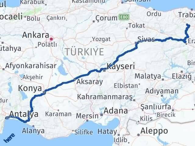 Antalya Konyaaltı Gümüşhane Arası Kaç Km - Yol Haritası