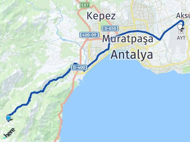Hisarçandır Antalya Havalimanı Arası Kaç Km - Yol Tarifi
