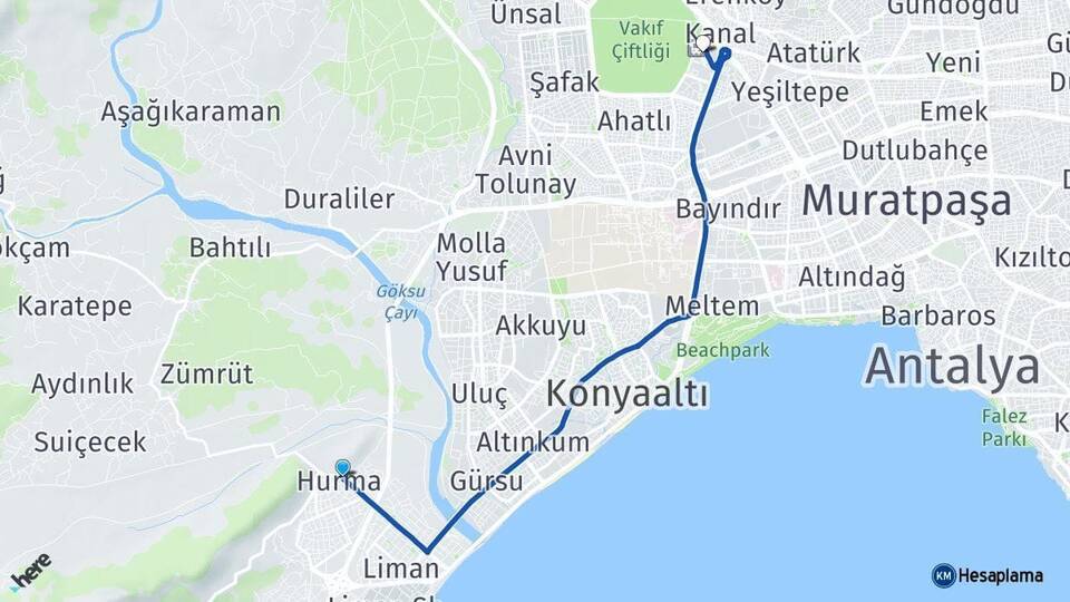Hurma Antalya Otogarı Arası Kaç Km - Yol Tarifi