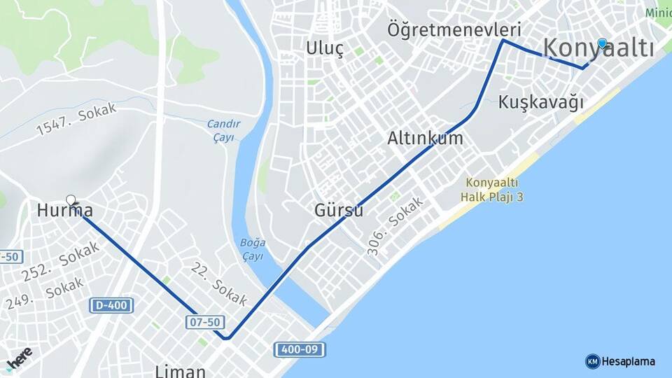 Antalya Konyaaltı Hurma Konyaaltı Arası Kaç Km - Yol Haritası