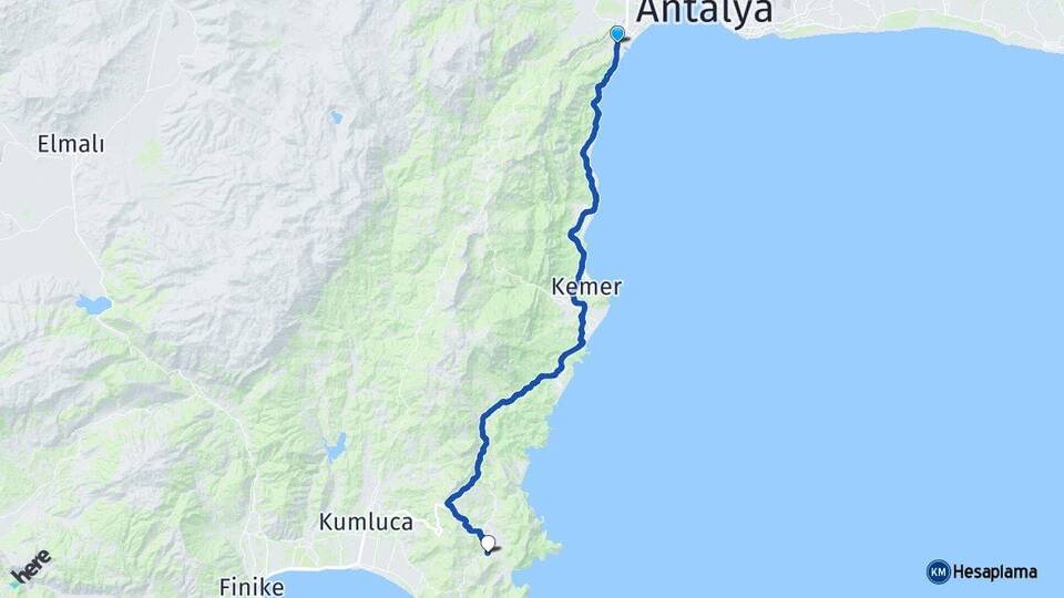 Antalya Konyaaltı Sarısu Adrasan Kumluca Arası Kaç Km - Yol Haritası