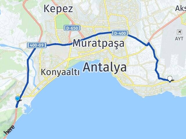 Antalya Konyaaltı Sarısu Güzeloba Muratpaşa Arası Kaç Km - Yol Haritası