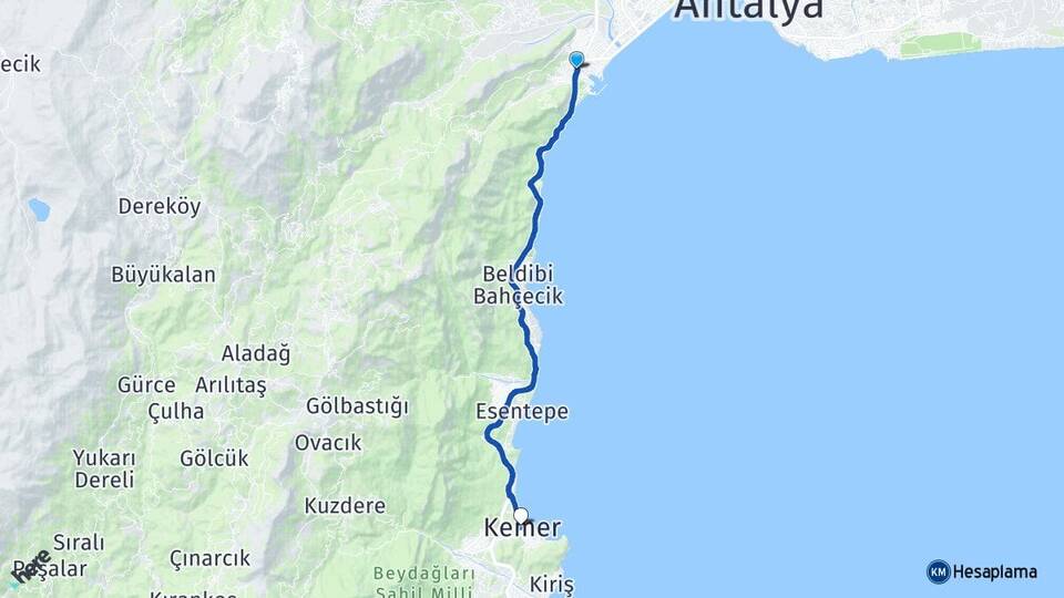 Antalya Konyaaltı Sarısu Kemer Arası Kaç Km - Yol Haritası
