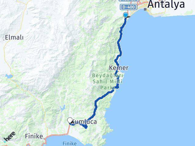 Antalya Konyaaltı Sarısu Kumluca Arası Kaç Km - Yol Haritası