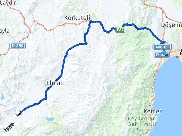 Antalya Konyaaltı Uncalı Akçay Elmalı Arası Kaç Km - Yol Haritası