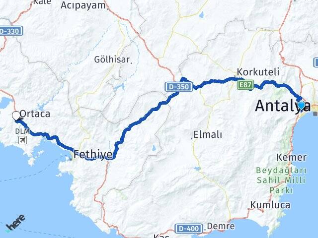 Antalya Konyaaltı Uncalı Arıkbaşı Ortaca Muğla Arası Kaç Km - Yol Haritası