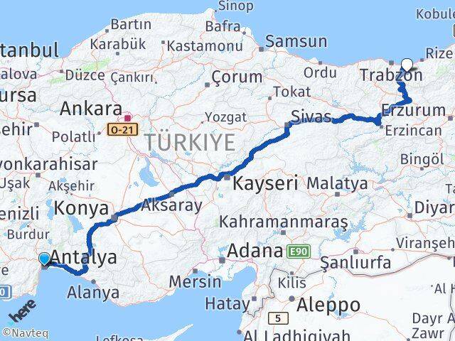 Antalya Köprübaşı Trabzon Arası Kaç Km - Yol Haritası