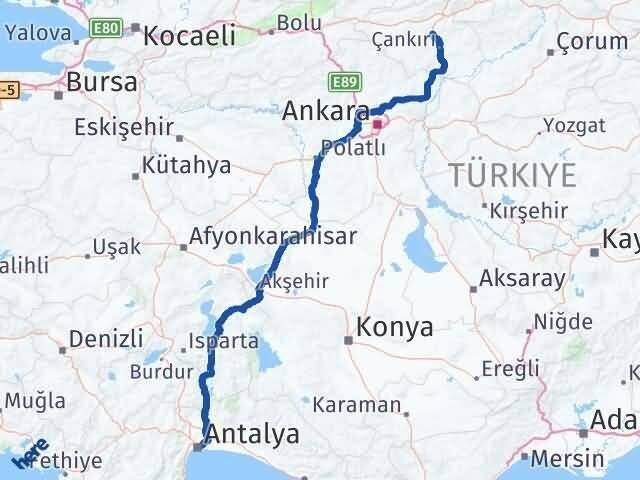 Antalya Korgun Çankırı Arası Kaç Km - Yol Haritası