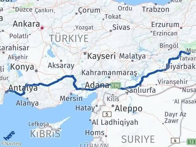 Antalya Korkut Muş Arası Kaç Km - Yol Haritası