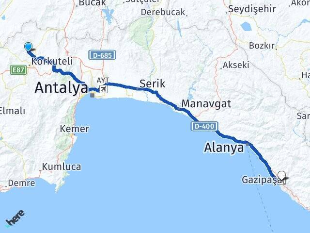Akyar Gazipaşa Alanya Havalimanı Arası Kaç Km - Yol Tarifi