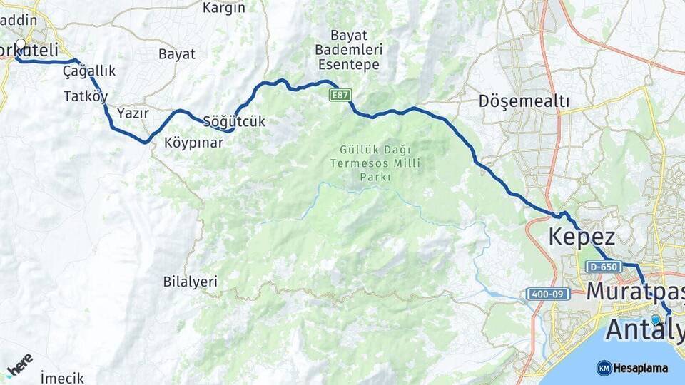 Antalya Korkuteli Arası Kaç Km - Yol Haritası