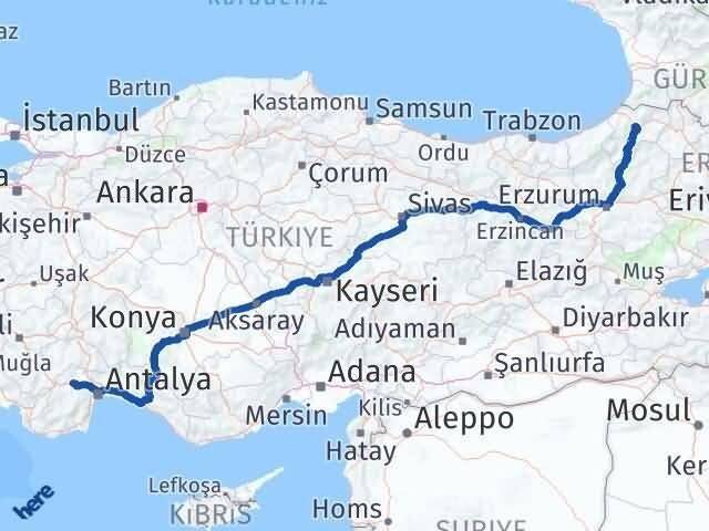 Antalya Korkuteli Artvin Arası Kaç Km - Yol Haritası