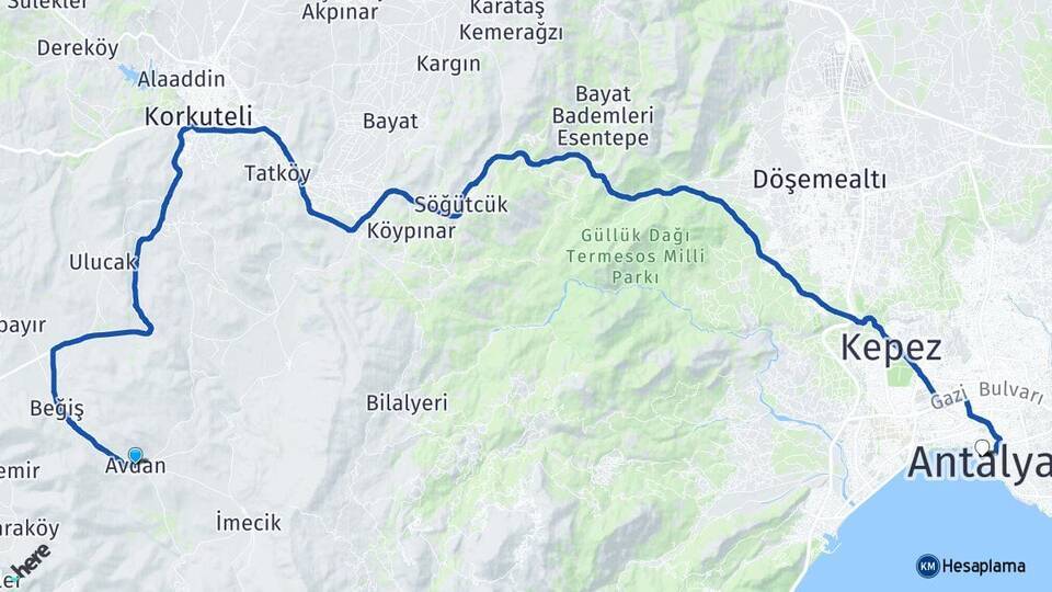 Avdan Antalya Arası Kaç Km - Yol Tarifi