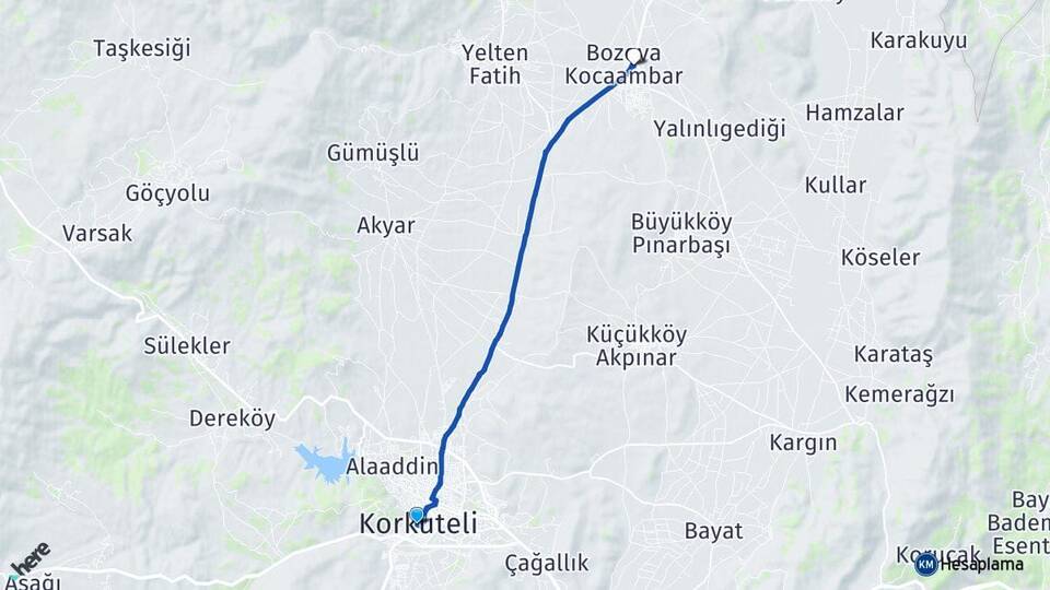 Antalya Korkuteli Bozova Korkuteli Arası Kaç Km - Yol Haritası