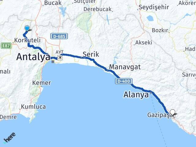 Çaykenarı Gazipaşa Alanya Havalimanı Arası Kaç Km - Yol Tarifi