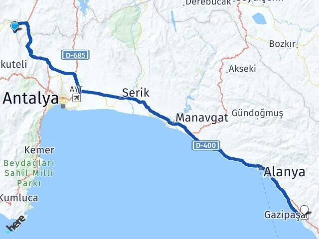 Çukurca Gazipaşa Alanya Havalimanı Arası Kaç Km - Yol Tarifi