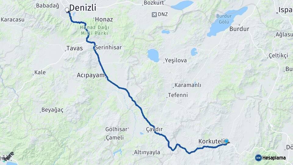 Antalya Korkuteli Denizli Arası Kaç Km - Yol Haritası