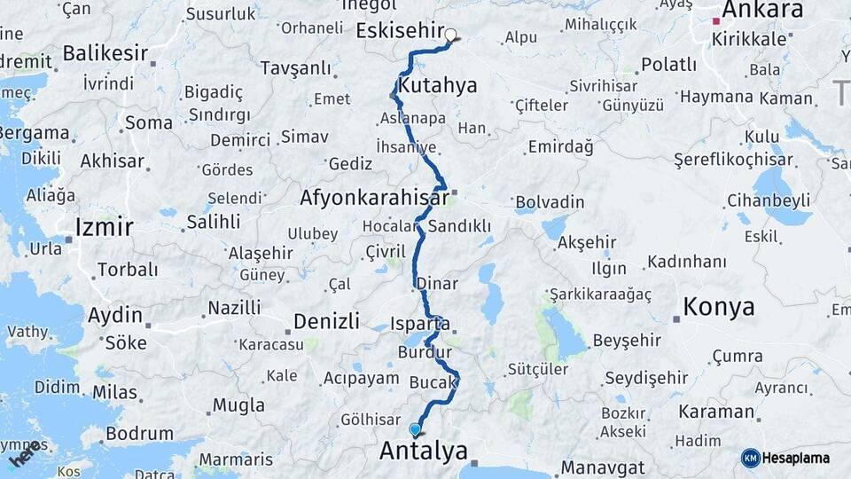 Korkuteli Eskişehir Arası Kaç Km - Yol Tarifi
