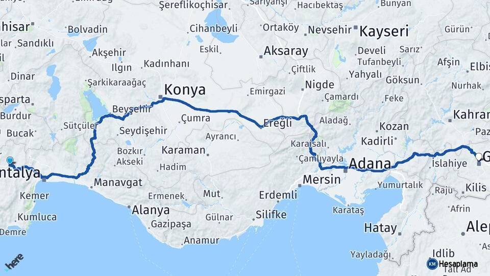 Antalya Korkuteli Gaziantep Arası Kaç Km - Yol Haritası