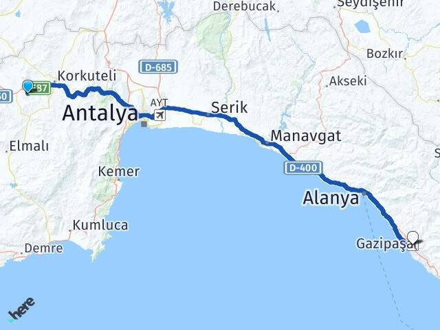 Göçerler Gazipaşa Alanya Havalimanı Arası Kaç Km - Yol Tarifi