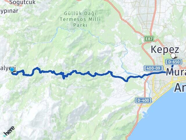 Güzle Antalya Otogarı Arası Kaç Km - Yol Tarifi