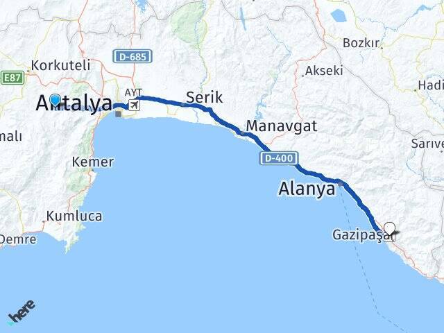 Güzle Gazipaşa Alanya Havalimanı Arası Kaç Km - Yol Tarifi